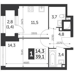 1-BD Apartment Sale, 39.1平方米 at Rezhisser, Vilgelma Pika Street, 3, Moscow, Russia #4