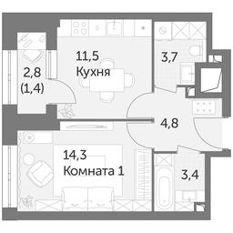 1-BD Apartment Sale, 39.1平方米 at Rezhisser, Vilgelma Pika Street, 3, Moscow, Russia #2
