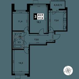 3-BD Apartment Sale, 77.9平方米 at Pervy Yuzhny, zhiloy kompleks Pervy Yuzhny, Leninskiy City District, Moscow Region, Russia #2 3-BD Apartment Sale, 77.9平方米 at Pervy Yuzhny, zhiloy kompleks Pervy Yuzhny, Leninskiy City District, Moscow Region, Russia #2
