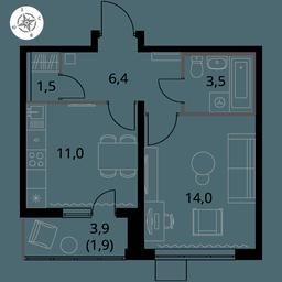 1-BD Apartment Sale, 38.3平方米 at Pervy Yuzhny, zhiloy kompleks Pervy Yuzhny, Leninskiy City District, Moscow Region, Russia #3