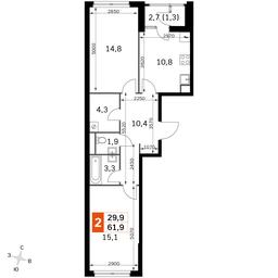 2-BD Apartment Sale, 61.9平方米 at Sky Garden, Stroitelny Drive, 9с6, Moscow, Russia #2 2-BD Apartment Sale, 61.9平方米 at Sky Garden, Stroitelny Drive, 9с6, Moscow, Russia #2