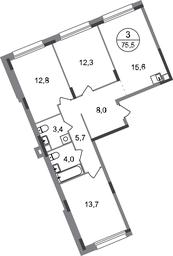 3-BD Apartment Sale, 75.5 sq. m. at Peredelkino Blizhnee, Korneya Chukovskogo Street, 1, Vnukovskoye Settlement, Moscow, Russia #2