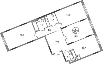 3-BD Apartment Sale, 84.7 sq. m. at Peredelkino Blizhnee, Korneya Chukovskogo Street, 1, Vnukovskoye Settlement, Moscow, Russia #2