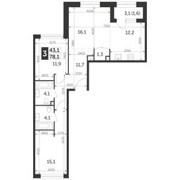 3-BD Apartment Sale, 78.1 sq. m. at Rezhisser, Vilgelma Pika Street, 3, Moscow, Russia #4