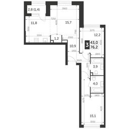 3-BD Apartment Sale, 76.2平方米 at Rezhisser, Vilgelma Pika Street, 3, Moscow, Russia #4