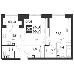 2-BD Apartment Sale, 55.7 sq. m. at Rezhisser, Vilgelma Pika Street, 3, Moscow, Russia #2