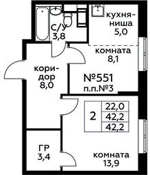 1-BD Apartment Sale, 42.2平方米 at Tsvetochnye Poliany, kvartal № 23, Filimonkovskoye Municipal Formation, Moscow, Russia #2 1-BD Apartment Sale, 42.2平方米 at Tsvetochnye Poliany, kvartal № 23, Filimonkovskoye Municipal Formation, Moscow, Russia #2