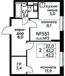 Продажа 1-комн. квартиры, 42,2 м² в ЖК «Цветочные Поляны», квартал № 23, поселение Филимонковское, Москва, Россия #4