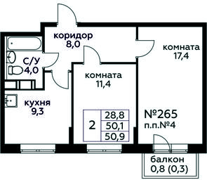 Продажа 1-комн. квартиры, 50,9 м² в ЖК «Цветочные Поляны», квартал № 23, поселение Филимонковское, Москва, Россия #4