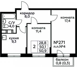 Продажа 1-комн. квартиры, 50,9 м² в ЖК «Цветочные Поляны», квартал № 23, поселение Филимонковское, Москва, Россия #3