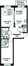 1-BD Apartment Sale, 56.7 sq. m. at Tsvetochnye Poliany, kvartal № 23, Filimonkovskoye Municipal Formation, Moscow, Russia #3