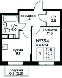 Apartment Sale, 33.5平方米 at Tsvetochnye Poliany, kvartal № 23, Filimonkovskoye Municipal Formation, Moscow, Russia #4