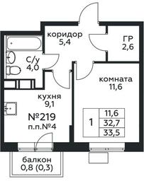 Apartment Sale, 33.5 sq. m. at Tsvetochnye Poliany, kvartal № 23, Filimonkovskoye Municipal Formation, Moscow, Russia #2