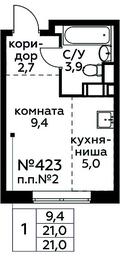 Apartment Sale, 21平方米 at Tsvetochnye Poliany, kvartal № 23, Filimonkovskoye Municipal Formation, Moscow, Russia #2