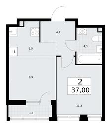 1-BD Apartment Sale, 37平方米 at Rodniye Kvartaly, Kvartal № 33, Marushkinskoye Settlement, Moscow, Russia #3