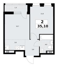 1-BD Apartment Sale, 35.1平方米 at Rodniye Kvartaly, Kvartal № 33, Marushkinskoye Settlement, Moscow, Russia #4