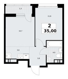 1-BD Apartment Sale, 35平方米 at Rodniye Kvartaly, Kvartal № 33, Marushkinskoye Settlement, Moscow, Russia #4