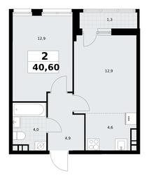 1-BD Apartment Sale, 40.6平方米 at Rodniye Kvartaly, Kvartal № 33, Marushkinskoye Settlement, Moscow, Russia #4
