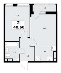 1-BD Apartment Sale, 40.6平方米 at Rodniye Kvartaly, Kvartal № 33, Marushkinskoye Settlement, Moscow, Russia #4