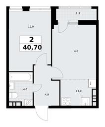 1-BD Apartment Sale, 40.7平方米 at Rodniye Kvartaly, Kvartal № 33, Marushkinskoye Settlement, Moscow, Russia #4