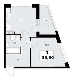 Apartment Sale, 35.9平方米 at Rodniye Kvartaly, Kvartal № 33, Marushkinskoye Settlement, Moscow, Russia #4