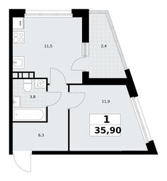 Apartment Sale, 35.9平方米 at Rodniye Kvartaly, Kvartal № 33, Marushkinskoye Settlement, Moscow, Russia #4