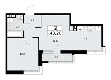 1-BD Apartment Sale, 43.2平方米 at Rodniye Kvartaly, Kvartal № 33, Marushkinskoye Settlement, Moscow, Russia #3