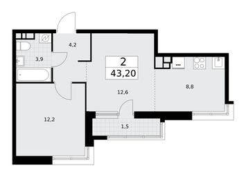 1-BD Apartment Sale, 43.2平方米 at Rodniye Kvartaly, Kvartal № 33, Marushkinskoye Settlement, Moscow, Russia #2