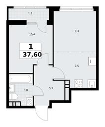 1-BD Apartment Sale, 37.6平方米 at Rodniye Kvartaly, Kvartal № 33, Marushkinskoye Settlement, Moscow, Russia #4
