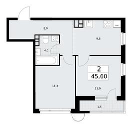 1-BD Apartment Sale, 45.6平方米 at Rodniye Kvartaly, Kvartal № 33, Marushkinskoye Settlement, Moscow, Russia #2