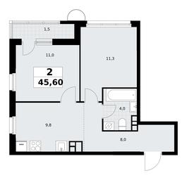 1-BD Apartment Sale, 45.6平方米 at Rodniye Kvartaly, Kvartal № 33, Marushkinskoye Settlement, Moscow, Russia #4