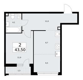 1-BD Apartment Sale, 43.5平方米 at Rodniye Kvartaly, Kvartal № 33, Marushkinskoye Settlement, Moscow, Russia #2
