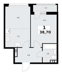 1-BD Apartment Sale, 38.7平方米 at Rodniye Kvartaly, Kvartal № 33, Marushkinskoye Settlement, Moscow, Russia #4