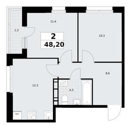 1-BD Apartment Sale, 48.2平方米 at Rodniye Kvartaly, Kvartal № 33, Marushkinskoye Settlement, Moscow, Russia #4