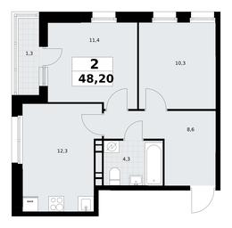 1-BD Apartment Sale, 48.2平方米 at Rodniye Kvartaly, Kvartal № 33, Marushkinskoye Settlement, Moscow, Russia #4