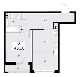 1-BD Apartment Sale, 43.1平方米 at Rodniye Kvartaly, Kvartal № 33, Marushkinskoye Settlement, Moscow, Russia #3