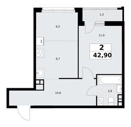 1-BD Apartment Sale, 42.9平方米 at Rodniye Kvartaly, Kvartal № 33, Marushkinskoye Settlement, Moscow, Russia #4