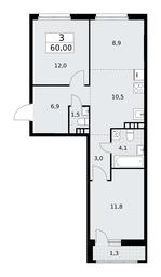 2-BD Apartment Sale, 60平方米 at Rodniye Kvartaly, Kvartal № 33, Marushkinskoye Settlement, Moscow, Russia #4