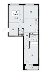 2-BD Apartment Sale, 59.4平方米 at Rodniye Kvartaly, Kvartal № 33, Marushkinskoye Settlement, Moscow, Russia #2 2-BD Apartment Sale, 59.4平方米 at Rodniye Kvartaly, Kvartal № 33, Marushkinskoye Settlement, Moscow, Russia #2