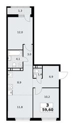 Продажа 2-комн. квартиры, 59,6 м² в ЖК «Родные кварталы», Квартал № 33, поселение Марушкинское, Москва, Россия #4
