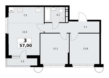 2-BD Apartment Sale, 57平方米 at Rodniye Kvartaly, Kvartal № 33, Marushkinskoye Settlement, Moscow, Russia #4