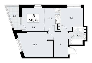 2-BD Apartment Sale, 50.7平方米 at Rodniye Kvartaly, Kvartal № 33, Marushkinskoye Settlement, Moscow, Russia #3