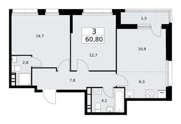 2-BD Apartment Sale, 60.8平方米 at Rodniye Kvartaly, Kvartal № 33, Marushkinskoye Settlement, Moscow, Russia #3 2-BD Apartment Sale, 60.8平方米 at Rodniye Kvartaly, Kvartal № 33, Marushkinskoye Settlement, Moscow, Russia #3