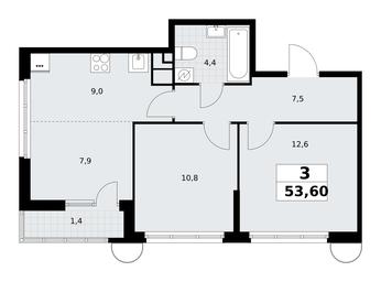 2-BD Apartment Sale, 53.6 sq. m. at Rodniye Kvartaly, Kvartal № 33, Marushkinskoye Settlement, Moscow, Russia #4