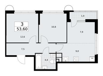 2-BD Apartment Sale, 53.6平方米 at Rodniye Kvartaly, Kvartal № 33, Marushkinskoye Settlement, Moscow, Russia #2