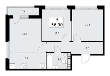 2-BD Apartment Sale, 56.9平方米 at Rodniye Kvartaly, Kvartal № 33, Marushkinskoye Settlement, Moscow, Russia #2 2-BD Apartment Sale, 56.9平方米 at Rodniye Kvartaly, Kvartal № 33, Marushkinskoye Settlement, Moscow, Russia #2