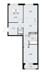 2-BD Apartment Sale, 59.7平方米 at Rodniye Kvartaly, Kvartal № 33, Marushkinskoye Settlement, Moscow, Russia #2 2-BD Apartment Sale, 59.7平方米 at Rodniye Kvartaly, Kvartal № 33, Marushkinskoye Settlement, Moscow, Russia #2