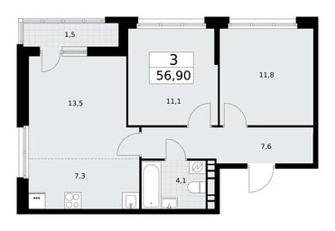 2-BD Apartment Sale, 56.9 sq. m. at Rodniye Kvartaly, Kvartal № 33, Marushkinskoye Settlement, Moscow, Russia #2