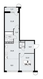 2-BD Apartment Sale, 59.7 sq. m. at Rodniye Kvartaly, Kvartal № 33, Marushkinskoye Settlement, Moscow, Russia #4