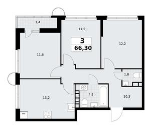 2-BD Apartment Sale, 66.3平方米 at Rodniye Kvartaly, Kvartal № 33, Marushkinskoye Settlement, Moscow, Russia #4
